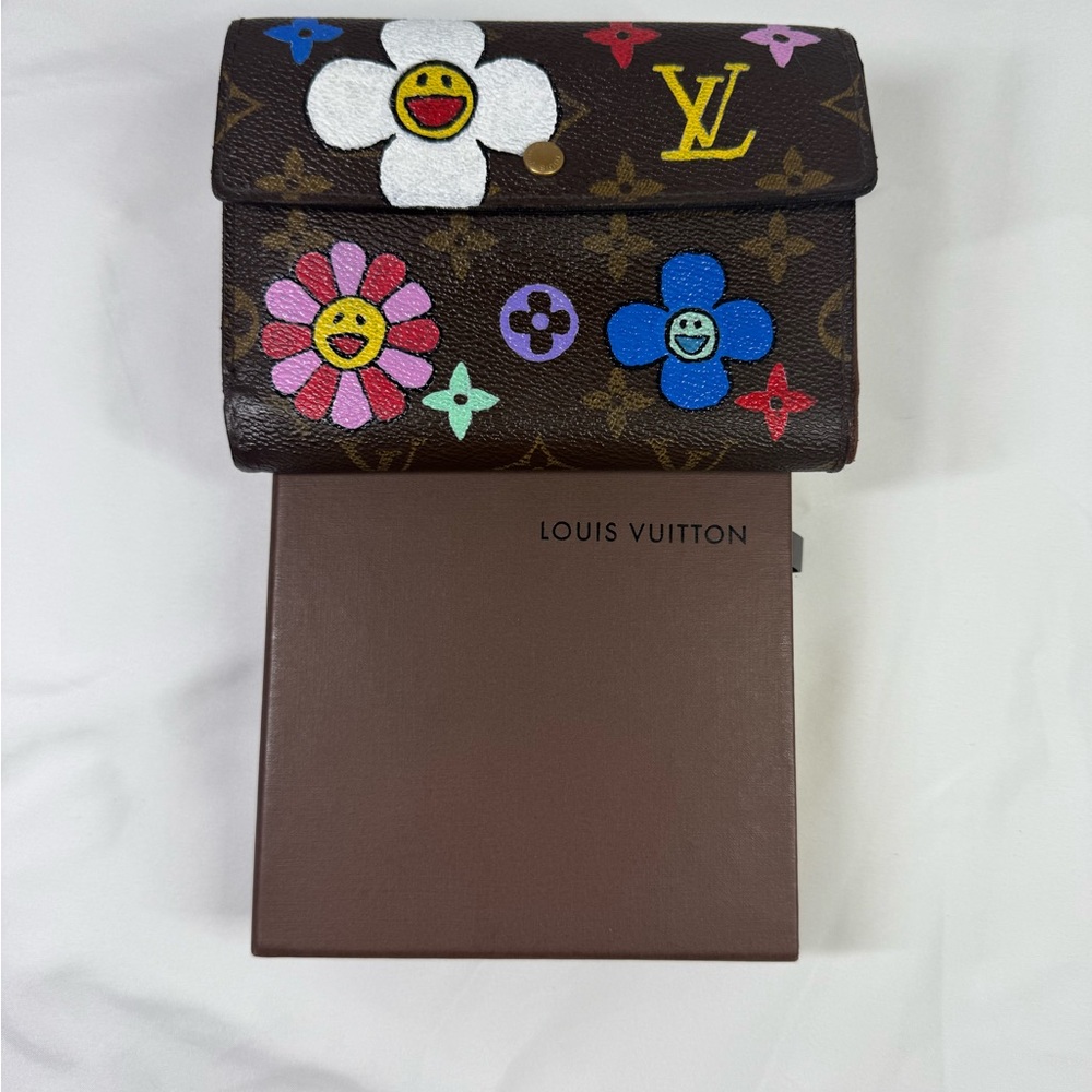 Louis Vuitton wallet with custom painted LV floral design